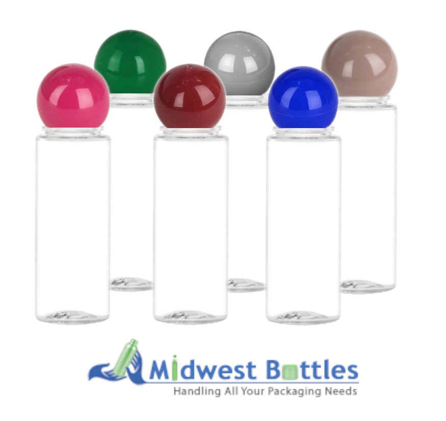 .5 oz. Clear 18-415 Round Cylinder (1/2 oz) PET Plastic Bottle w/ Non Dispensing Ball Caps